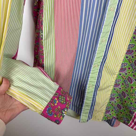 Ralph Lauren Mens VTG Patchwork Rainbow Colorblock Custom Fit Button Up Sz L - Picture 4 of 12